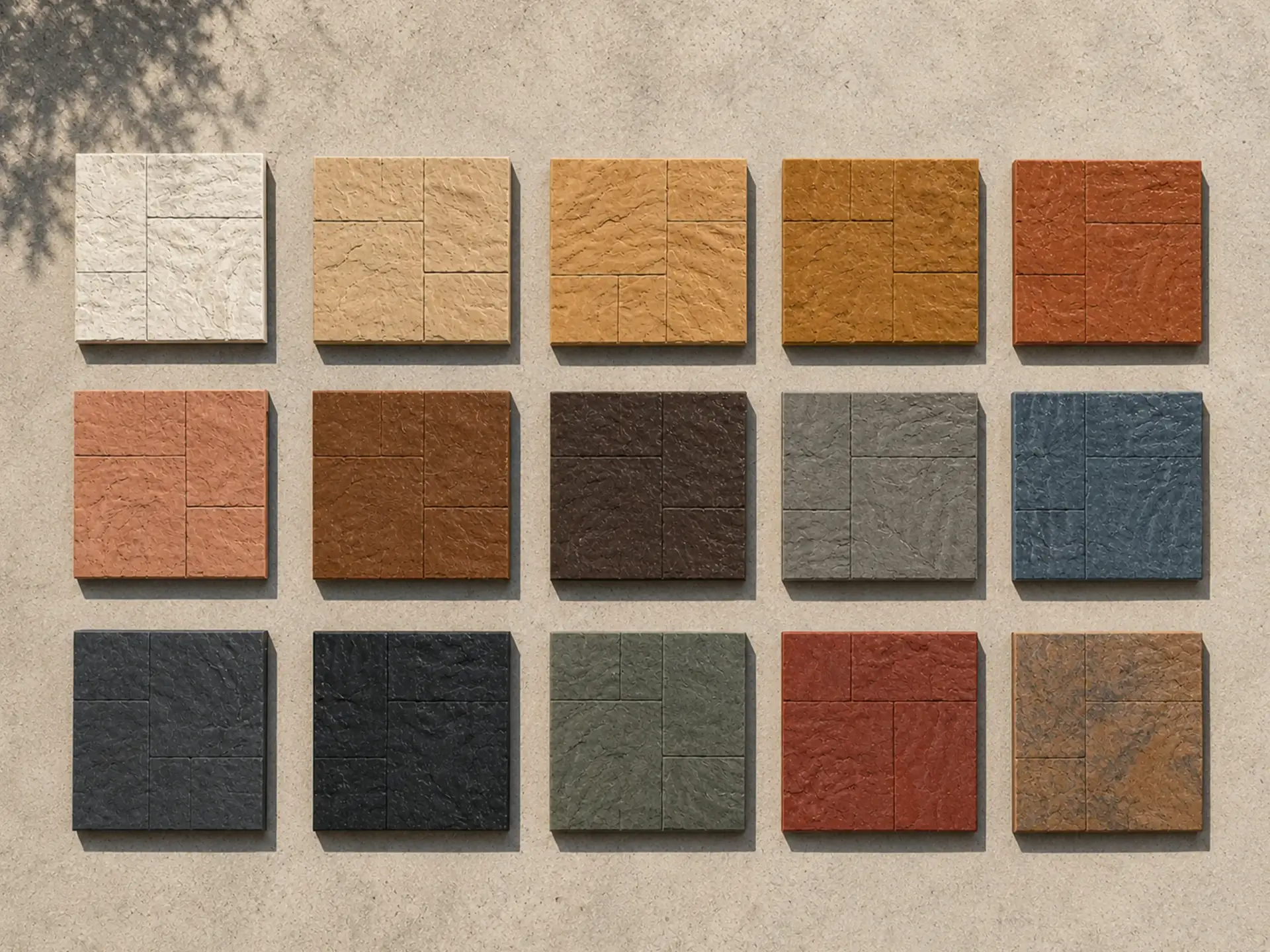 Colores de hormigón impreso en Málaga con muestrario de tonos y texturas